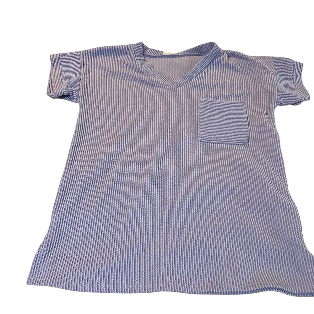 Blumin Casual Purple Ribbed V-Neck Tee